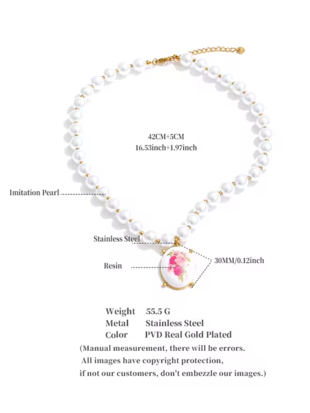Vintage Rose Pearl Floral Gold Necklace - Picture 2 of 14